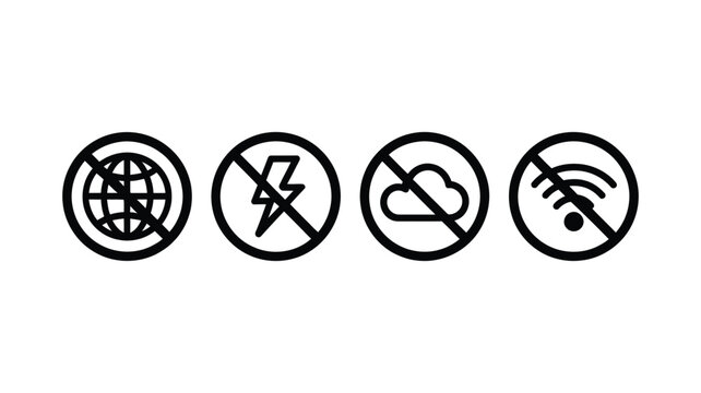 Disconnect icon, offline icon, no internet connection icon, vector illustration representing network disconnection, lack of connectivity, and internet outage, clean flat and outline design for apps
