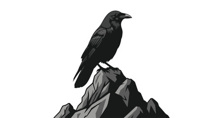 Fototapeta premium Raven Perched on Rocky Mountain Peak Looking to the Side