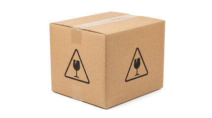 Fragile Package: An iconic cardboard box, adorned with prominent fragile symbols, stands ready to protect its delicate contents during transit.