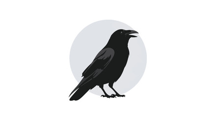 Obraz premium Black Raven Bird Silhouette on Light Grey Circle Background