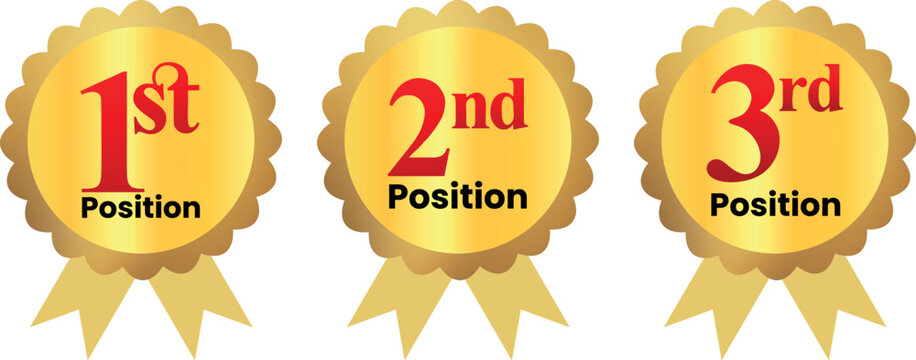Set of gold award medals for 1st 2nd and 3rd position representing achievement and victory in competitions isolated on white background