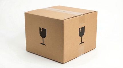 Fragile Box: A close-up shot of a sturdy cardboard box, featuring the universal symbol for fragile contents, signaling delicate handling and careful transportation.