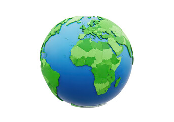 Obraz premium Stylized earth globe with green landmasses and blue oceans on transparent background