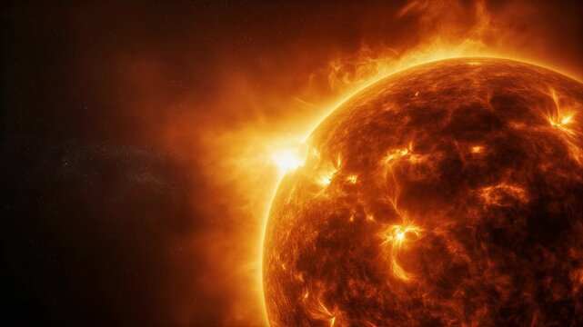 Fiery Surface of the Sun with Powerful Solar Eruptions and Flares.