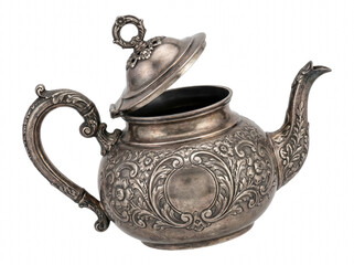 Antique Ornate Silver Teapot with Intricate Floral Engravings