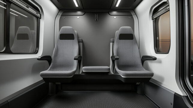 interior of a modern passenger railway compartment, Futuristic railway compartment, High-tech interior of a high-speed train, generative ai