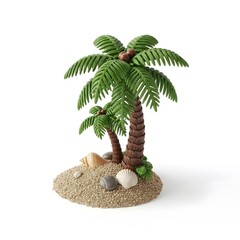 Obraz premium Miniature palm tree figurine on sandy base with rocks