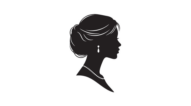 A minimalist silhouette profile of a woman with an elegant updo hairstyle and a pearl necklace