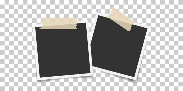 Memory collage frames. Taped snapshot template. Two square photo taped on transparent background. Photo border with paper masking tape. Great for social media, poster, memories board, album