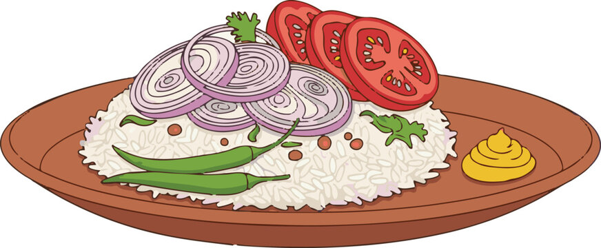 Bengali traditional rice fish  food vector illustration 