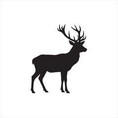 Fototapeta premium A majestic deer silhouette with large antlers stands gracefully on a clean white background, representing wildlife and nature.