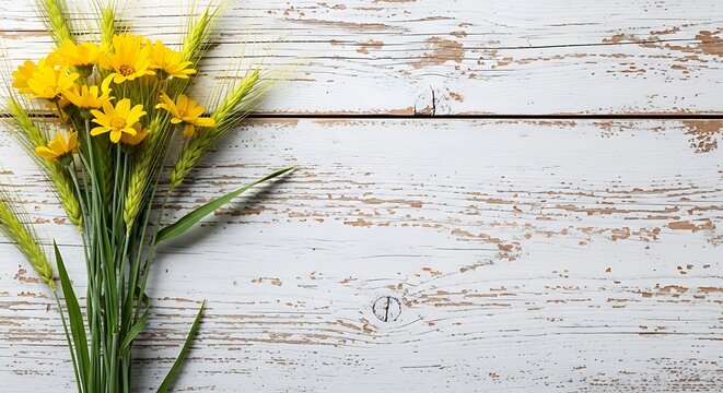 Beautiful yellow flowers for mom on mother's day with white wooden background