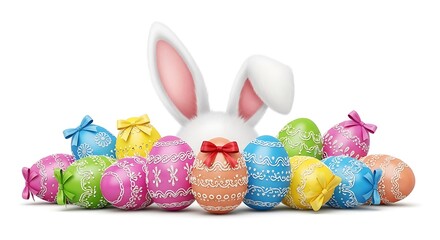 Naklejka premium Easter bunny ears and colorful eggs.