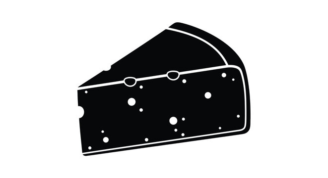 A black silhouette of a cheese wedge with distinctive holes