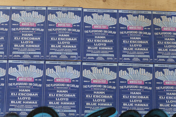 Naklejka premium multiple set of promotional street posters (for On The Way Winter Fest) near St Patrick Market (Queen St W), Toronto