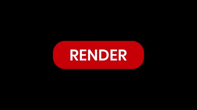Red render button animation with mouse cursor clicking effect on black background, professional motion graphics for video editing software, post-production, and 3d modeling projects. 4k video