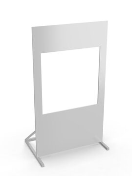 Minimalist advertising photo booth stand with a large rectangular cutout frame, designed for promotional events, brand activations, and social media photo opportunities.