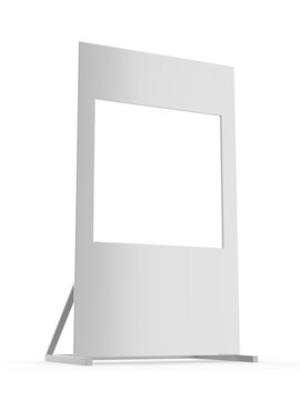 Minimalist advertising photo booth stand with a large rectangular cutout frame, designed for promotional events, brand activations, and social media photo opportunities.