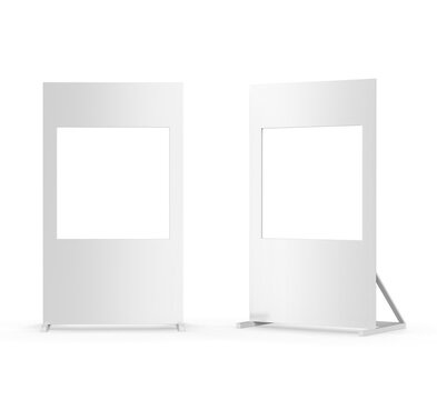 Minimalist advertising photo booth stand with a large rectangular cutout frame, designed for promotional events, brand activations, and social media photo opportunities.