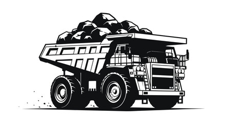 Large mining dump truck carrying rocks detailed vector illustration silhouette © Jewel