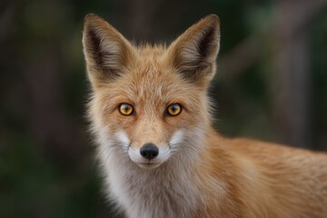 Fototapeta premium Close-up portrait of a red fox with striking amber eyes and alert ears