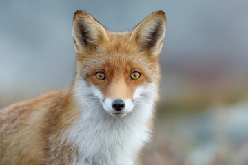 Fototapeta premium Close-up portrait of a red fox with striking amber eyes and alert ears