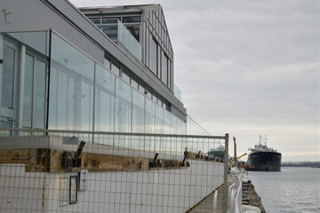 Fototapeta premium exterior building of Rebel night club and port lands ship in eastern edge of Toronto harbor