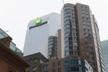 Fototapeta premium skyward view of TD Terrace and 33 University Avenue, or Empire Plaza, a residential condominium (at right), Toronto