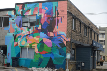 Fototapeta premium mural on exterior north facing wall of 1391 Bayview Av, location of Heaps Estrin Real Estate Team, East York, Toronto