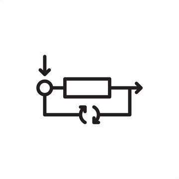 Closed loop system icon. Automation tech, representing feedback control hardware, circular economy tools, self-correcting engineering systems, material reclamation gear, and process optimization.