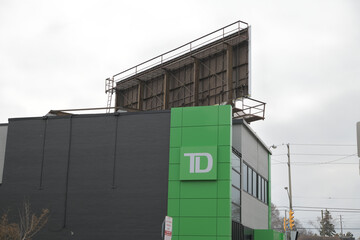 Fototapeta premium exterior building and sign of TD branch at 1213 Bayview Av, East York, Toronto