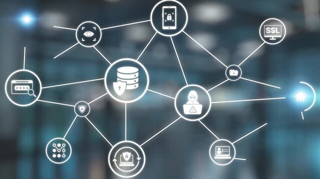 Data privacy and cyber security icons show encryption, data privacy safeguards, and cyber security defense. Data privacy ensures cyber security protection and access control. Gist
