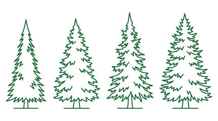 Obraz premium Green pine tree line art collection for nature landscape illustrations