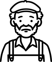 Obraz premium Hand Drawn Elderly Farmer Man Black and White Illustration in Minimal Solid Art Style Design