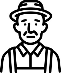 Obraz premium Hand Drawn Elderly Farmer Man Black and White Illustration in Minimal Solid Art Style Design