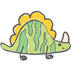 Cute Hand Drawn Dinosaur Doodle Illustration for Kids and Nursery Decor - Green and Yellow Prehistoric Animal Sketch Clipart © meeral