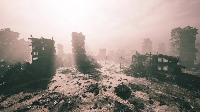 Old illuminated ruins in stark surroundings, Ancient illuminated structures stand silently across desolate and barren landscapes throughout time