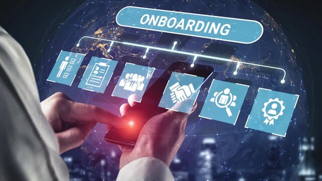 Futuristic Mobile Onboarding Process with Digital Interfaces and Global Connectivity Representations for Business and Technology Concepts Gluon.