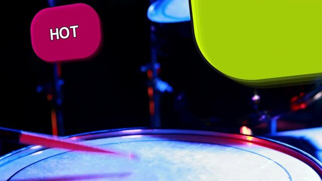 Playback showing snare staying centered while badges sliding in front, clustering to tag music