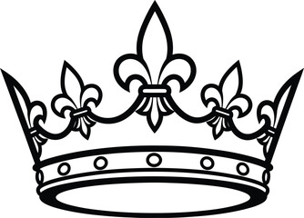 A black and white illustration of a royal crown with fleur de lis © FARZANAAKTER