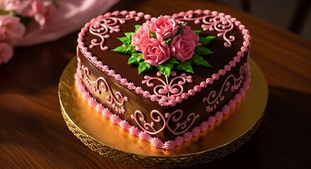 Naklejka premium Delicious heart shaped chocolate cake for mother's day celebration