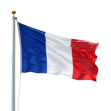Waving flag of france on flagpole isolated on transparent background