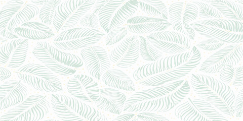Seamless nature pattern with green fern leaf ornament and geometric line art for floral textile wallpaper and vector fabric backdrop illustration © Anik