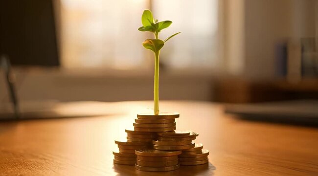 Hand placing coin on stack growth investment concept financial savings wealth business finance success future