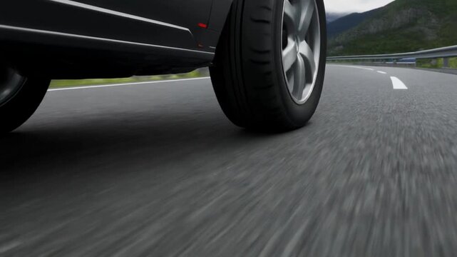 4K Close-up of Performance Tire Gripping Asphalt on Sharp Mountain Curve