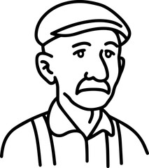 Obraz premium Hand Drawn Elderly Farmer Man Black and White Illustration in Minimal Solid Art Style Design