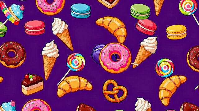 Colorful sweets and desserts pattern