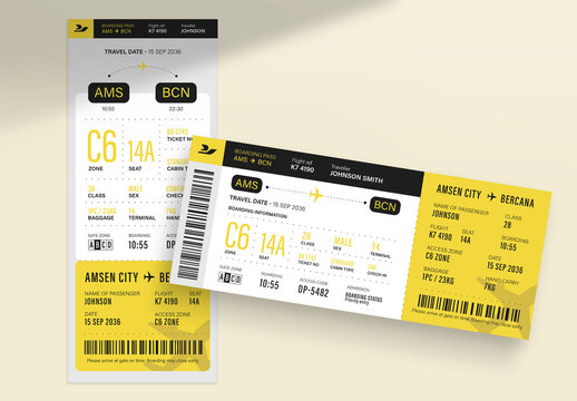 Airline Boarding Pass Ticket Template, flight voucher, travel pass, printable boarding card