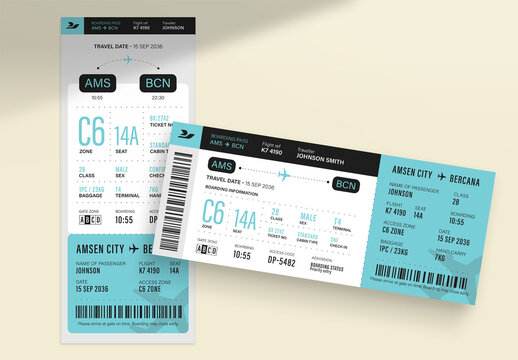 Airline Boarding Pass Ticket Template, flight voucher, travel pass, printable boarding card