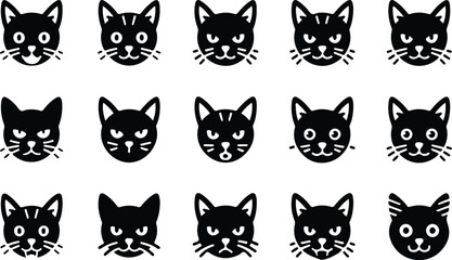 Fototapeta premium Cat Head Silhouette Icon Collection Set